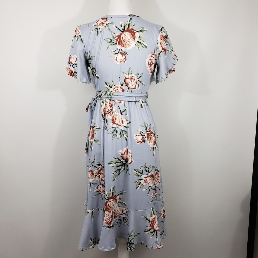 Womens soft stretchy floral modest faux wrap dress - Picture 6 of 8